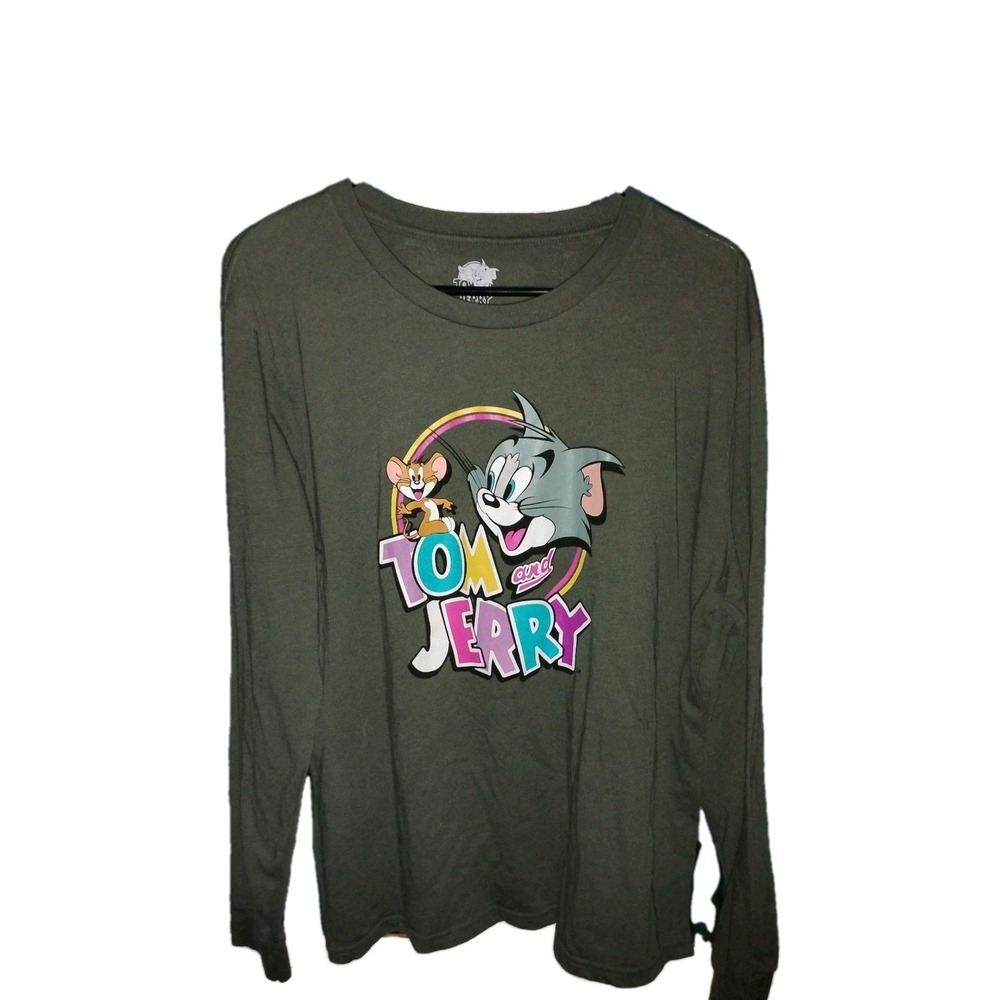 Tom &‎ Jerry Boys 3XL T-shirt Grey Long Sleeve Cartoon Retro 50% Cotton Unisex - Picture 2 of 4